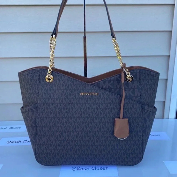 Michael Kors xchain Shoulder Bag Tote Large Jet set Bag MK Signature Brown